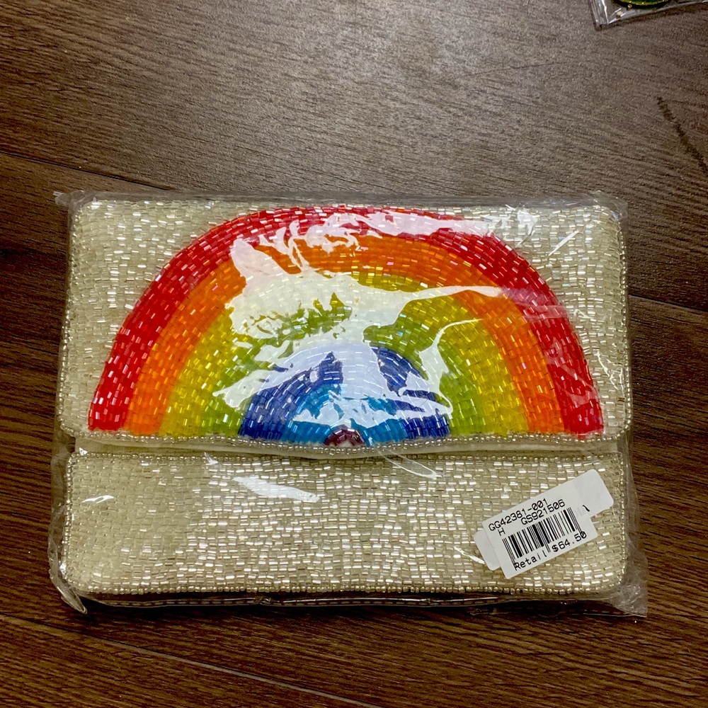 Rainbow beaded bag with chain strap